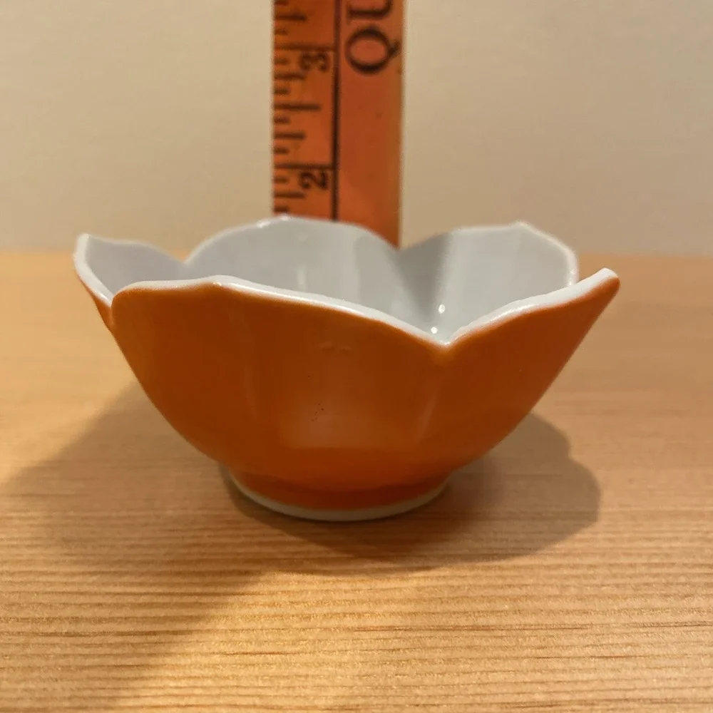 Vintage Knobler Japan Lotus Bowl Porcelain |‎ MCM Kitchen Decor Orange 3.5